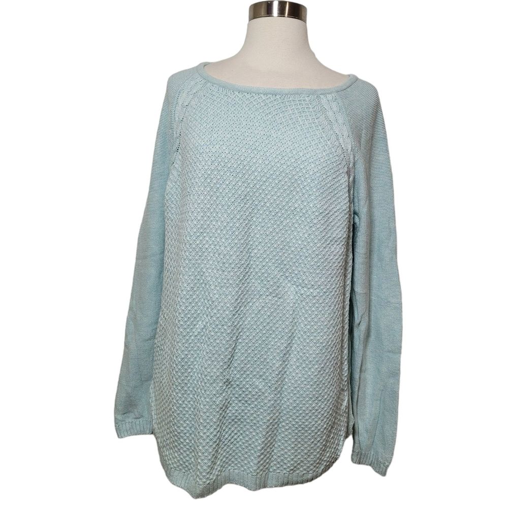 Sonoma Women's Blue Knit Long Sleeve Boat Neck Ribbed Sleeve Sweater Size XL